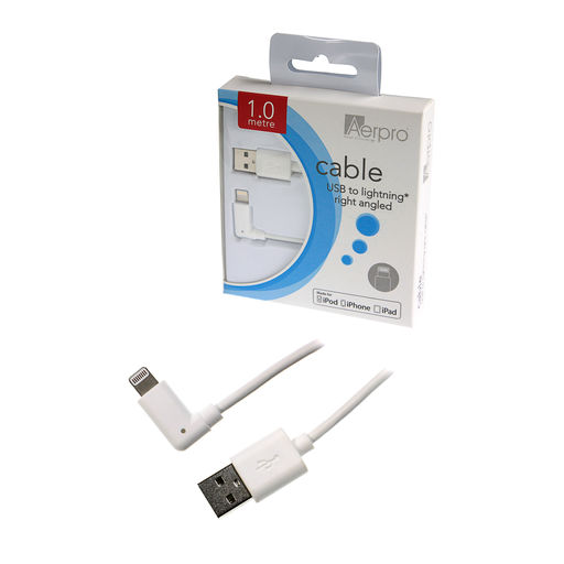 LIGHTNING RIGHT ANGLE TO TYPE-A USB CABLE 1M WHITE (MFi CERTIFIED)