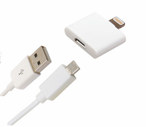 MICRO USB TO TYPE-A USB WITH LIGHTNING ADAPTOR 1M WHITE