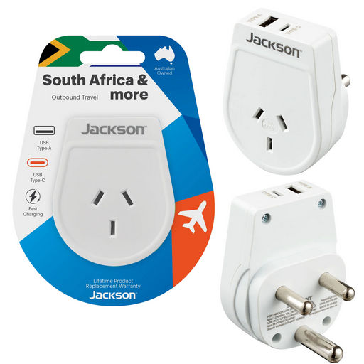OUTBOUND TRAVEL ADAPTOR WITH USB / USB-C - SOUTH AFRICA