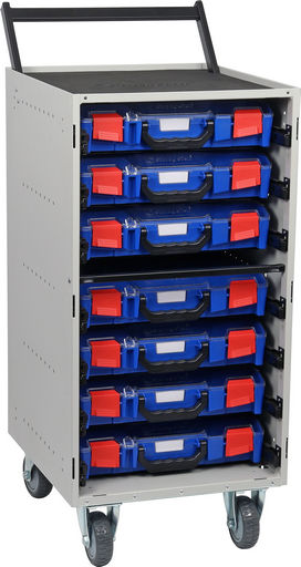 STORAGETEK TROLLEY WITH 7 SMALL ABS CASES
