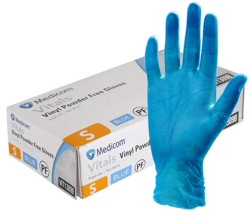 VINYL BLUE SINGLE USE POWDER FREE GLOVES 4.5g - MEDICOM VITALS