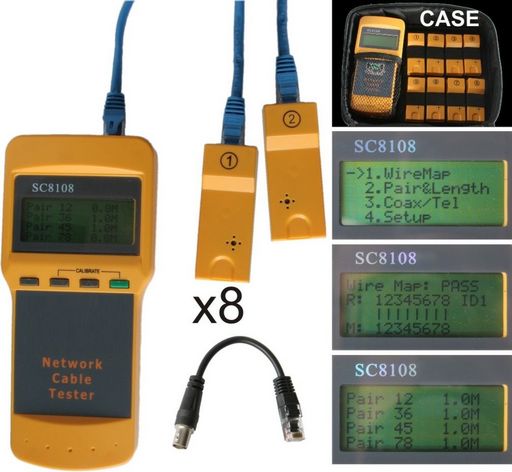 NETWORK CABLE TESTER WITH 8 RECEIVERS