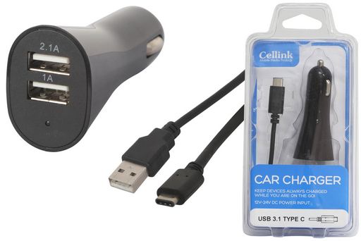 <NLA>USB 3.1 TYPE-C TO A + DUAL CAR CHARGER 3.1A