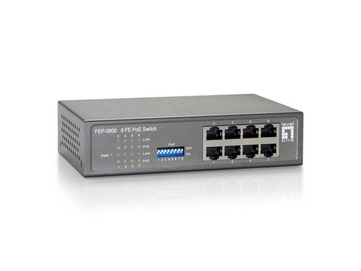 8-Port Fast Ethernet PoE Switch 8 PoE Outputs 120W - Level1