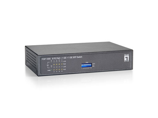 10-Port Fast Ethernet PoE Switch 1 x Gigabit RJ45 1 x Gigabit SFP 8 PoE Outputs 65W - Level1