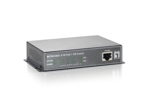 5-Port Fast Ethernet PoE Switch 802.3af PoE 4 PoE Outputs 90W - Level1