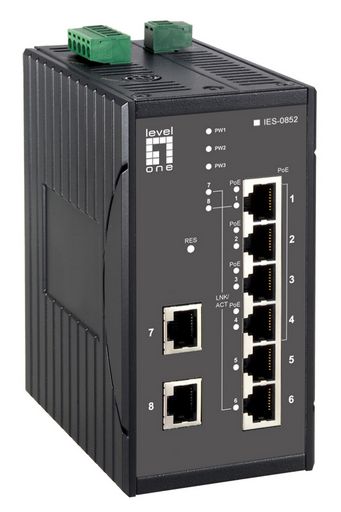 8-Port Web Smart Fast Ethernet PoE Industrial Switch 802.3at/af PoE 4 PoE Outputs DIN-Rail 120W - Level1