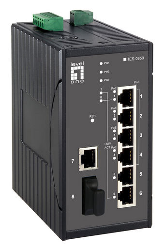 8-Port Web Smart Fast Ethernet PoE Industrial Switch 802.3at/af PoE 4 PoE Outputs DIN-Rail 1 x SC Multi-Mode Fiber 120W - Level1