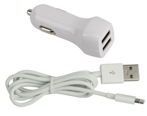 DUAL USB IN CAR CHARGER WITH LIGHTNING CABLE