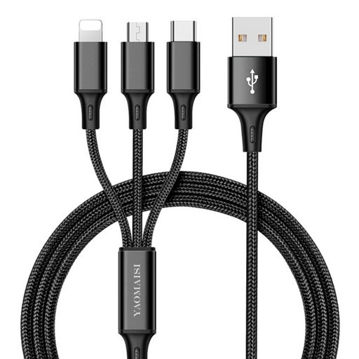 3 IN 1 FAST CHARGING USB CABLE WITH MICRO USB / APPLE LIGHTNING / USB-C CONNECTORS