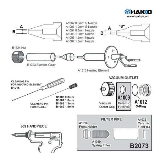 HAKKO HK474 HK701 HK809 DESOLDERING TOOL SPARE PARTS