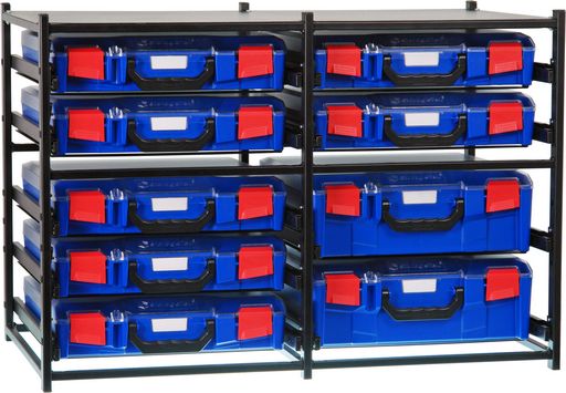 STORAGETEK DUAL FRAME WITH 2 LARGE & 7 SMALL CASES
