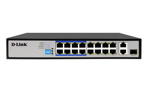 16-PORT 10/100 SWITCH WITH 16 PoE PORTS AND 2 GIGABIT UPLINK PORTS - D-LINK