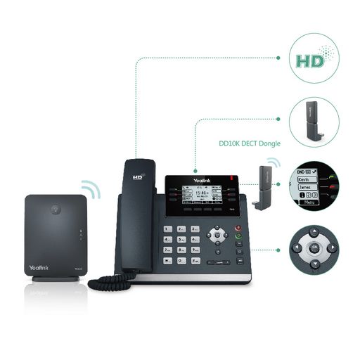 Yealink W41P, DECT desk phone W41P is a package of T41S, W60B and DECT dongle DD10K
