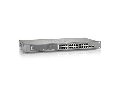 26-Port Fast Ethernet PoE Switch 2 x Gigabit SFP/RJ45 Combo 802.3at/af PoE 24 PoE Outputs 380W - Level1